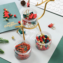 Cross-border Christmas Creative Round Bucket Red and Green Long Tail Clip Cultural and Creative Binding Gift Gold Earth Pin Display Box