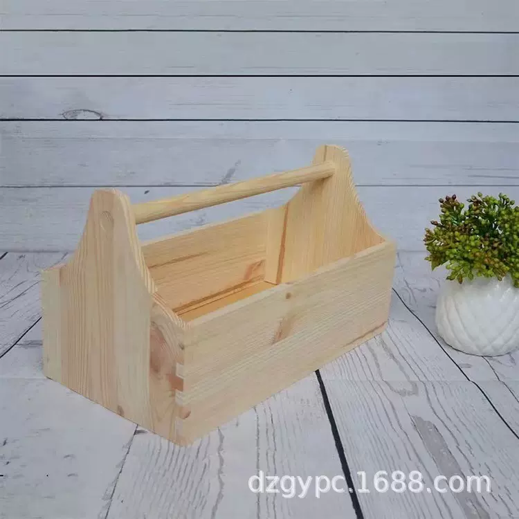 木制手提篮置物架手提篮整理收纳盒实木手工DIY工具收纳框