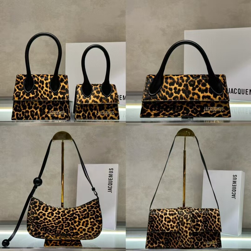 24 New jaquems French Niche Genuine Leather Fashion Leopard Underarm Bag Shoulder Crossbody All-match Portable Light Luxury