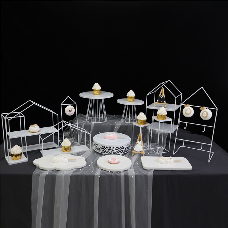 Estilo europeo blanco decoración de la mesa de postre soporte de exhibición de la torta de la boda estante merienda té de la tarde postre bandeja de pastelería image 22