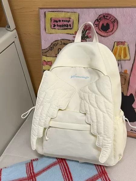 Cartoon Ins Cute Solid Color Angel Wings Backpack for Women Niche Design Fashion Casual Versatile Student School Bag