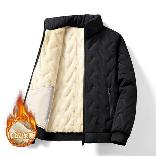 Men's Autumn/Winter Outerwear Fleece-lined Windproof Thick Cashmere Cotton Jacket Loose Large Size Stand-up Collar Cotton Coat Warm Cotton Padded Coat