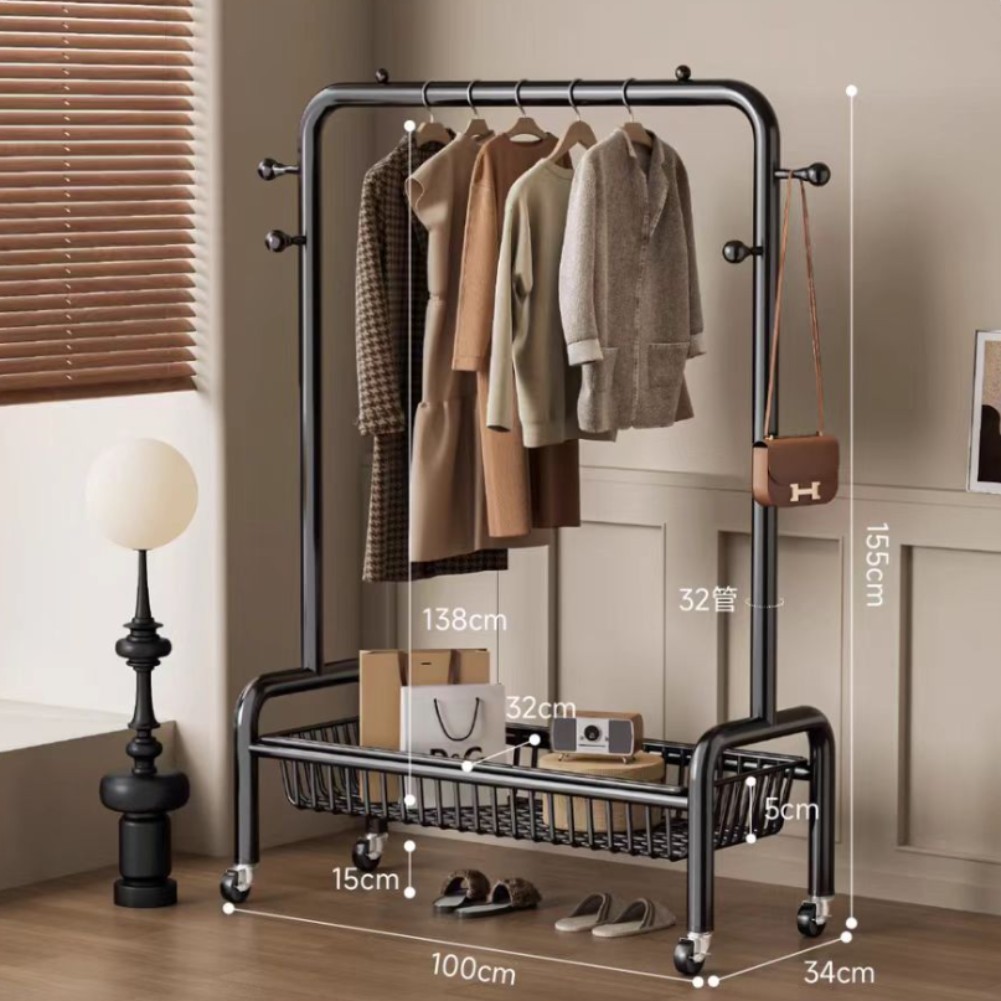 32 원형도어형/단층메쉬바구니/후크4개+바퀴-100㎝-검은색