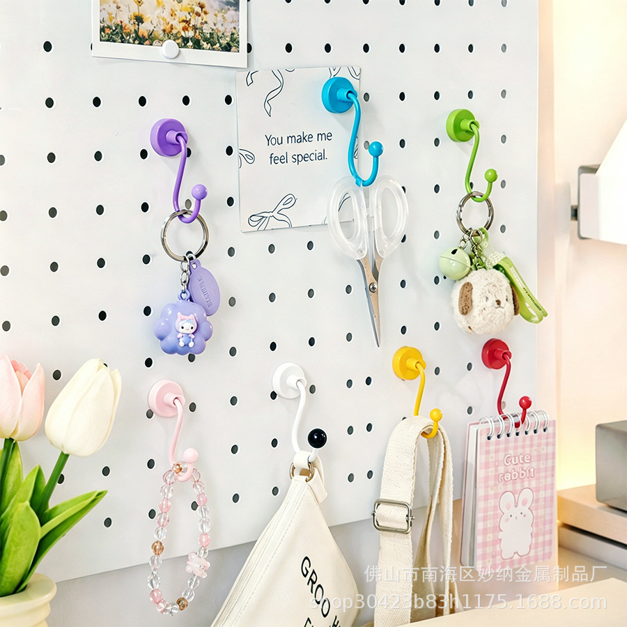 Premium magnetic S-shaped hooks for perforated boards, no-drill metal hooks for refrigerator side storage and organization