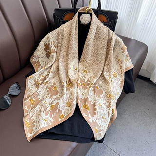 春夏季斜纹90方巾旅游丝巾印花披肩花朵甜美减龄围巾围脖多功能潮