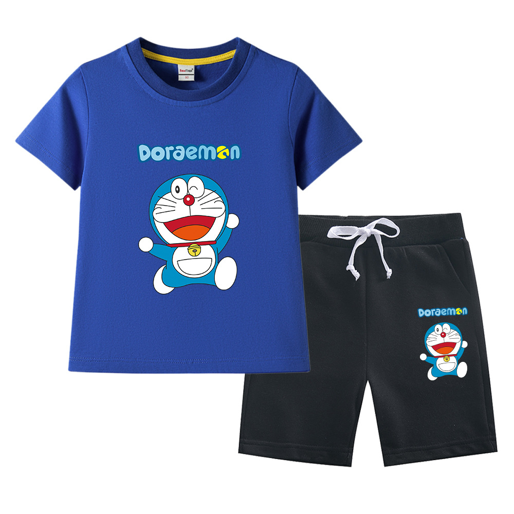 컬러풀한 블루 T+블랙 팬츠
