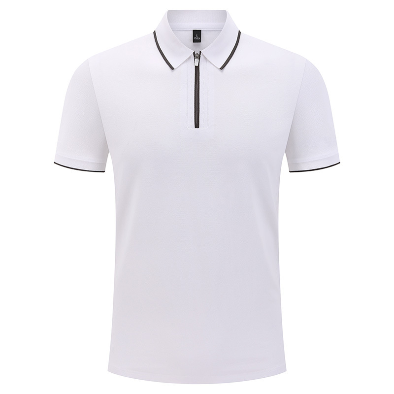 Camiseta de negocios para hombre con cuello de cinta de gama alta, polo de hombre de manga corta con cremallera, logotipo personalizado de alta gama