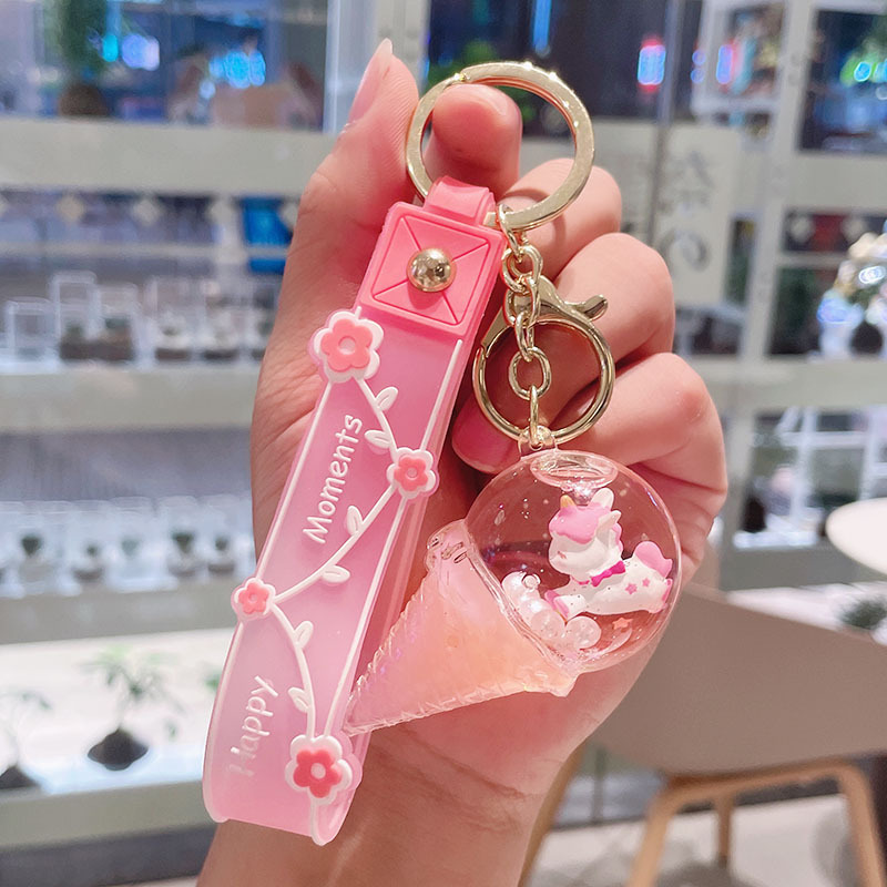 Portachiavi con sabbia liquida per l'anno del cavallo del gelato 2026, per donne, carino, creativo, zaino, borsa squisita_voghion.com