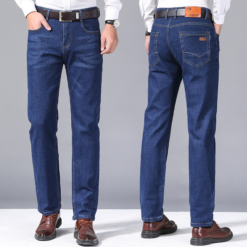 Yumao jeans elásticos para hombres pantalones casuales de negocios de talla grande sueltos rectos pantalones para hombres al por mayor para jóvenes