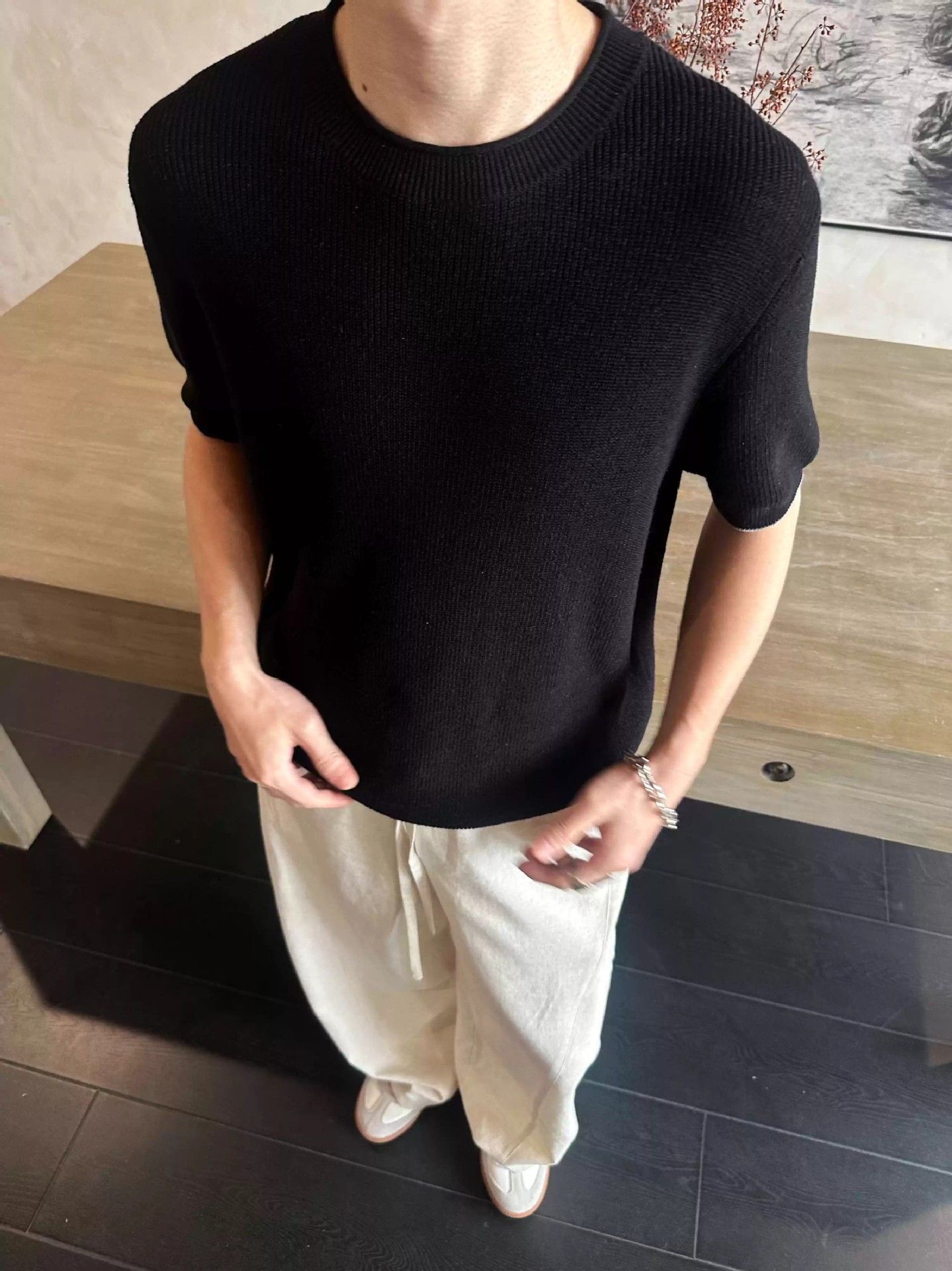 Herren T-shirt Mit Blumenmuster Aus Leinen Und Baumwolle Sommer_voghion.com
