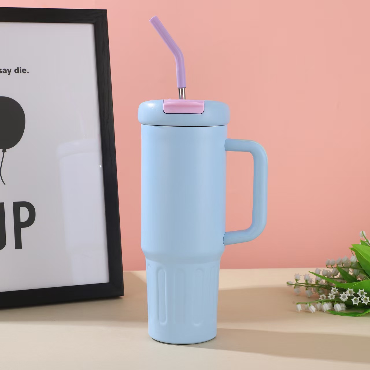 Gran capacidad transfronteriza 40oz taza de hielo con mango taza de aislamiento de acero inoxidable taza portátil de paja taza de automóvil al por mayor