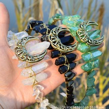 天然电镀水晶搭配天然碎石皇冠古青铜镂空立体大月亮配件小发箍