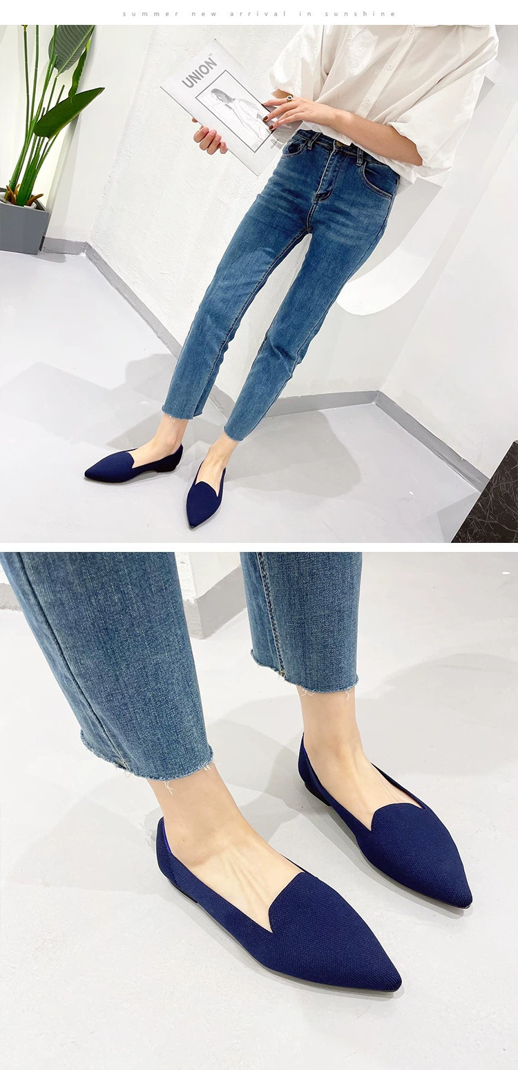 2021 Woman Shoes Flat New Fashion Summer Autumn Shallow  Flying Knitting Shoes Pointed Toe Flats Knit Shoes best women's flats for wide feet