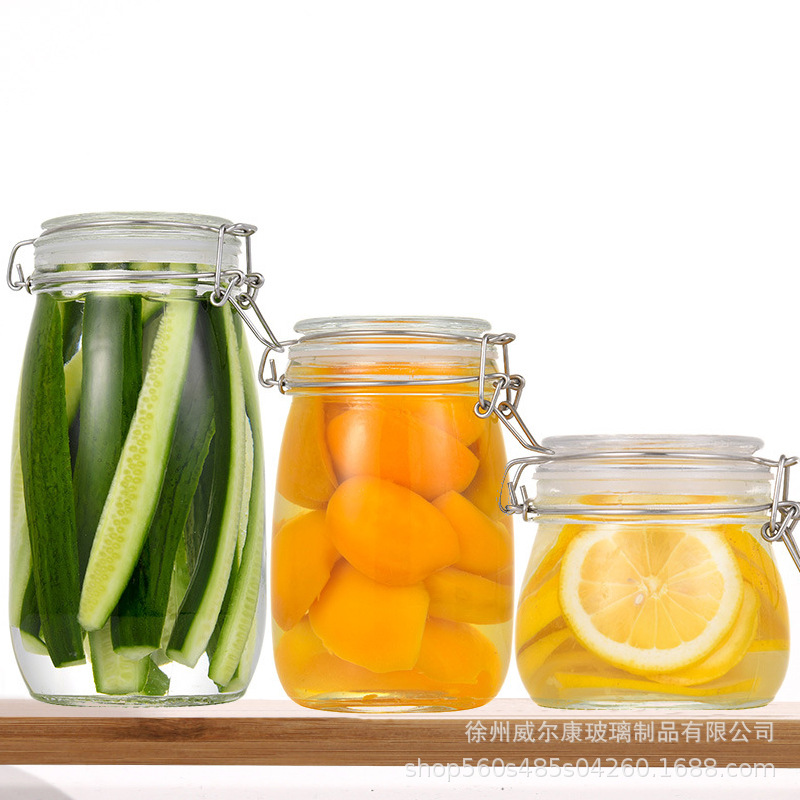 批发500ml玻璃密封罐泡菜坛卡扣储物罐泡酒坛食品储存罐蜂蜜罐