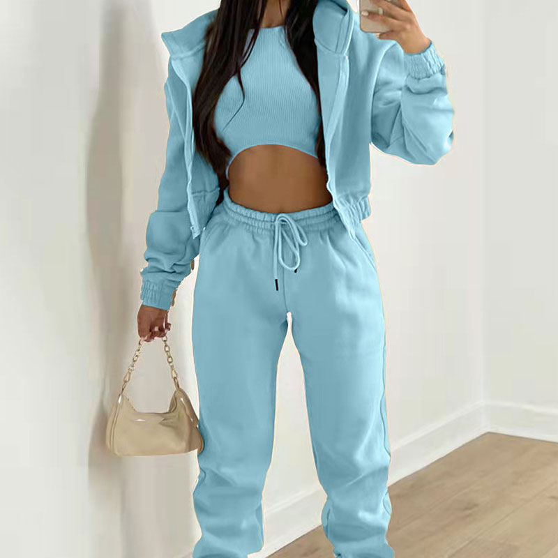 2026 New Spring Women's Clothing European And American Fashion Sports Suit Casual Versatile Fleece Hooded Sweatshirt_ecoleips.com
