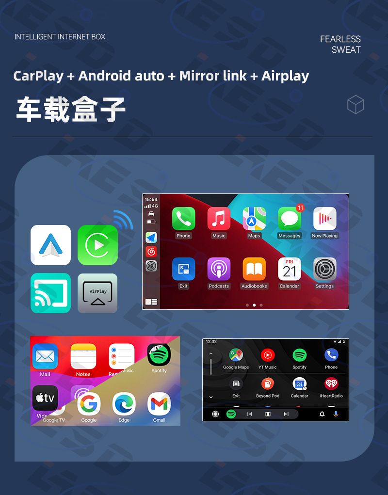 Wired to wireless carplay box, four-in-one mirror screen projection, car-mounted intelligent reverse control carplay box