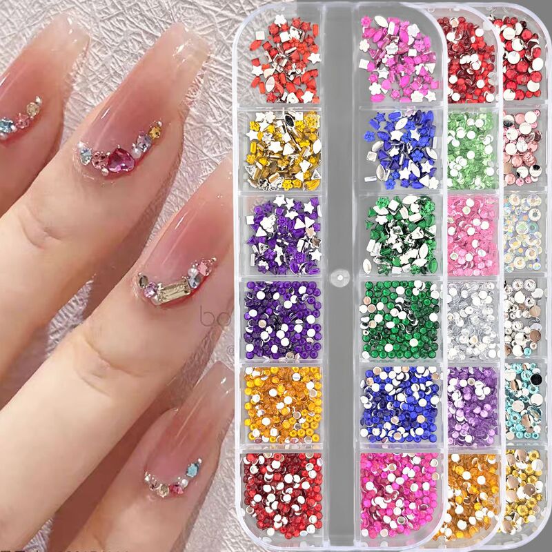 Cross-border 12-grid assorted acrylic glittery colorful stars and moons small nail art decorations flat-bottomed rhinestone set Cross-border 12-grid assorted acrylic glittery colorful stars and moons small nail art decorations flat-bottomed rhinestone set