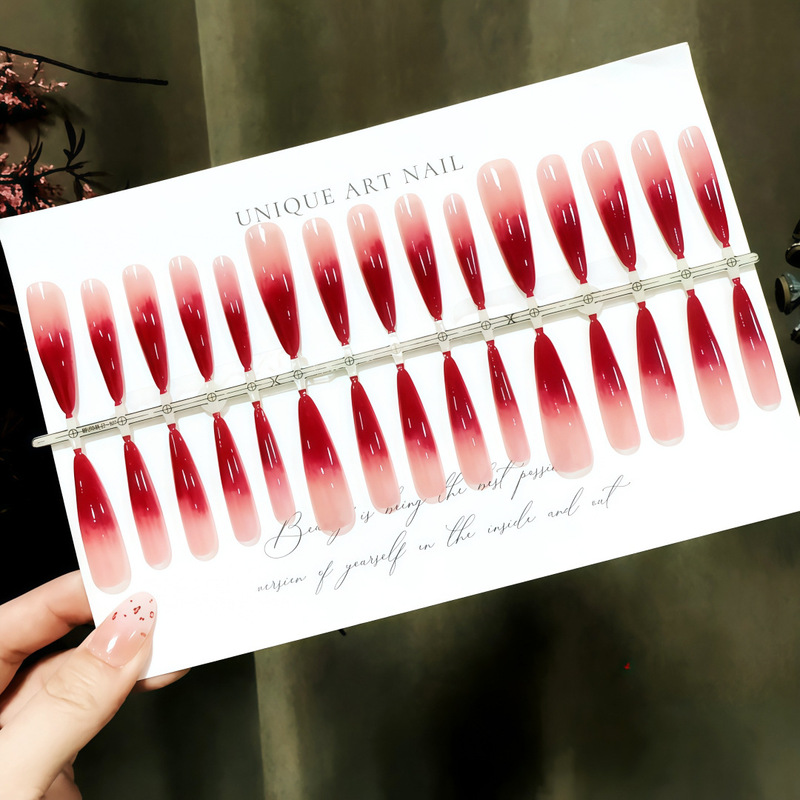 S528-Pre-Made Nails with Full-Length Red Gradient and Smudged Design, High-End, Complexion-Enhancing, Long Style, Elegant, Detachable Nail Pieces S528-Pre-Made Nails with Full-Length Red Gradient and Smudged Design, High-End, Complexion-Enhancing, Long Style, Elegant, Detachable Nail Pieces