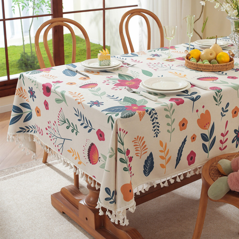Cross-border foreign trade Easter printing tassel rabbit flower rectangular tablecloth tea table table tablecloth manufacturers wholesale