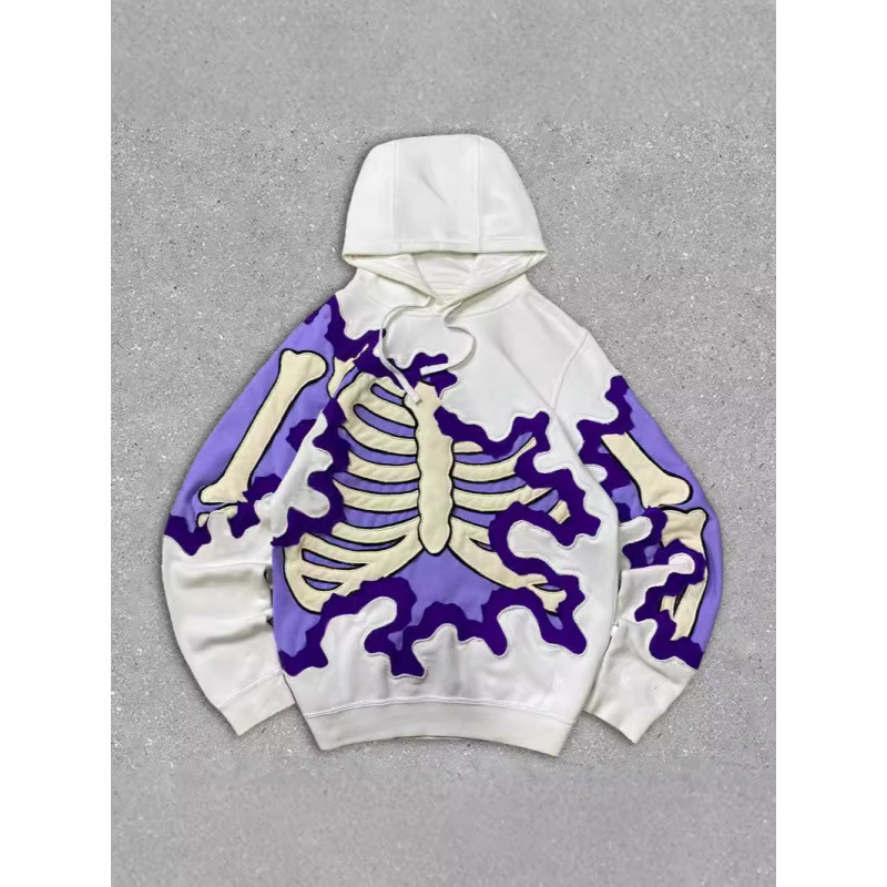 Felpa con cappuccio con stampa scheletrica 3D – Pullover streetwear ad alta grammatura (S-3XL, 96% poliestere, stile gotico unisex)_voghion.com