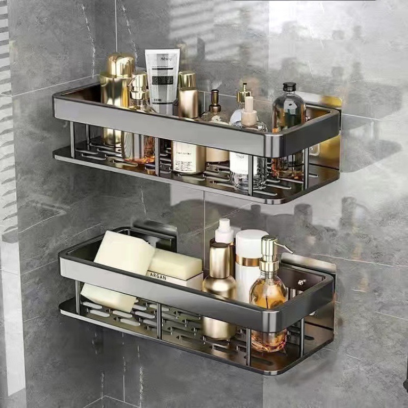 Estante de almacenamiento de inodoro de aluminio espacial sin perforación lavabo de baño de almacenamiento de cocina sin perforación instalación de almacenamiento