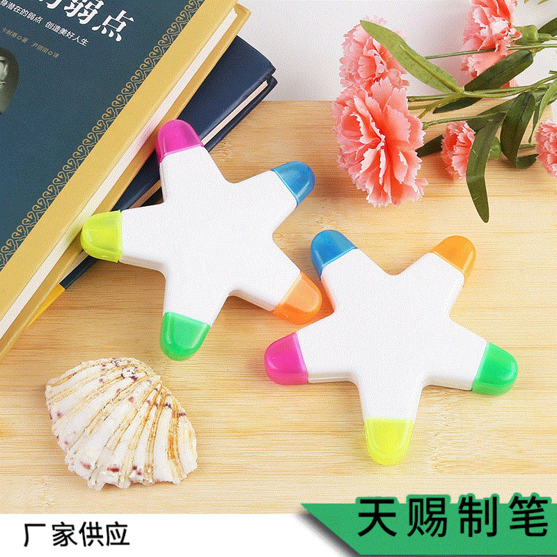 Nueva llegada estrella de cinco puntas pluma fluorescente color pizarra color pluma multicolor marcado pluma logotipo imprimible