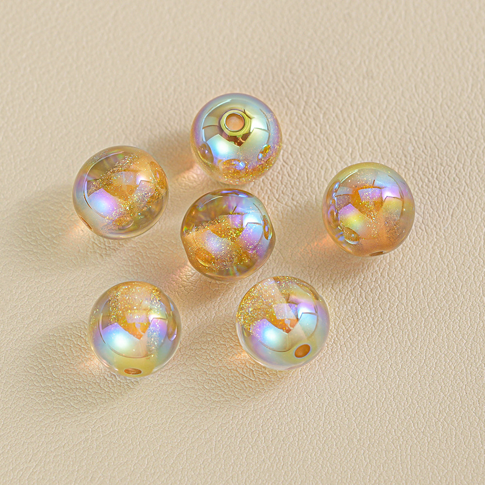 【20-30 piezas】Cuentas redondas de resina con forma de corazón, color dorado brillante, efecto atardecer, cuentas sueltas para hacer pulseras y cadenas para teléfono