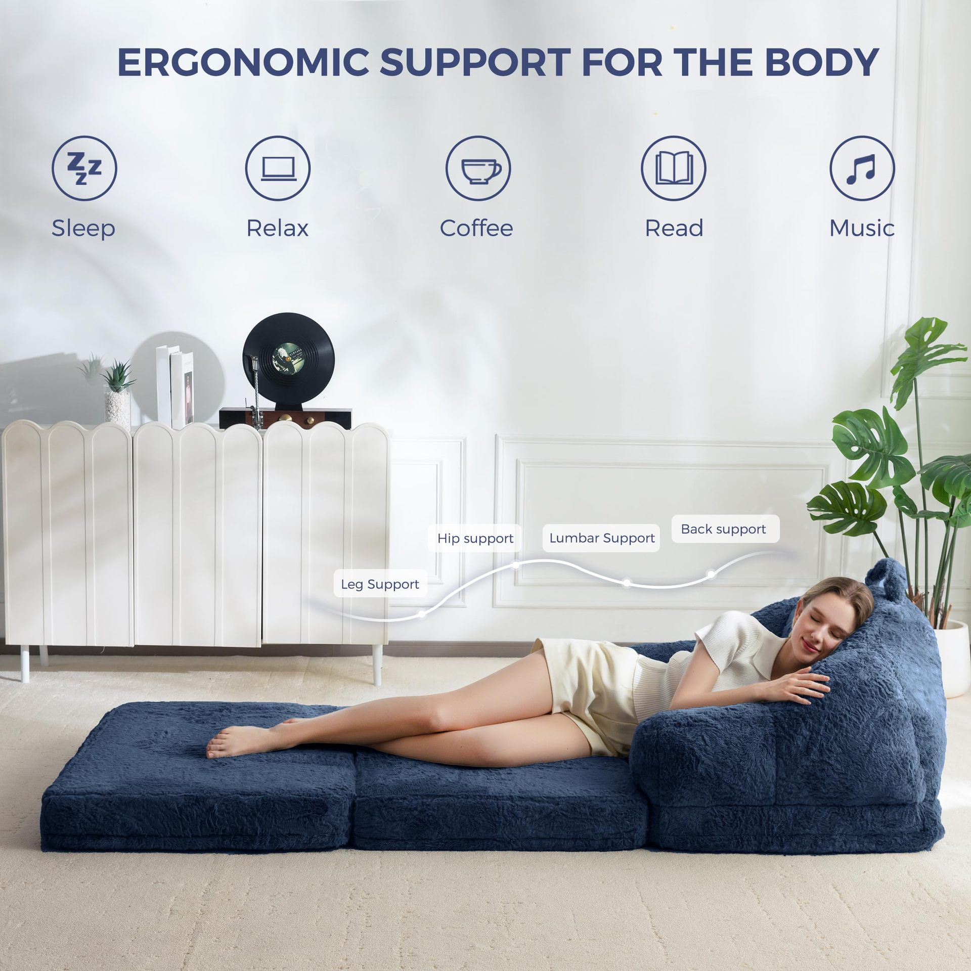 Sofá perezoso de Amazon se puede acostar para dormir, sofá tatami triple plegable portátil, silla de descanso para sentarse y dormir.