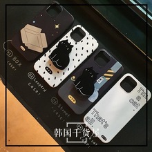 韓國設計師潮牌代購可愛黑色貓咪12\13promax手機殼波點卡通硬殼