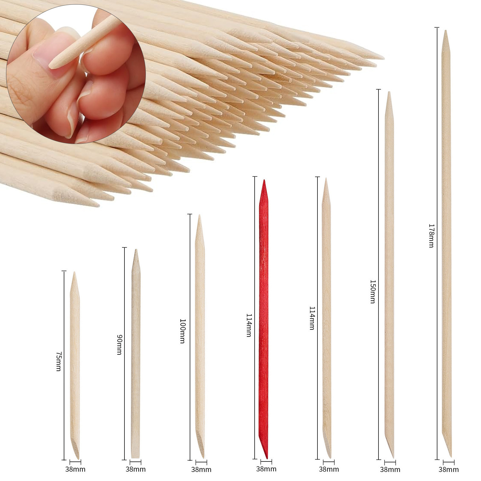 Manicure naranja punto de perforación palo de piel muerta empuje belleza palo de madera una punta una inclinación para quitar las uñas pequeño palo de madera herramientas de manicure al por mayor