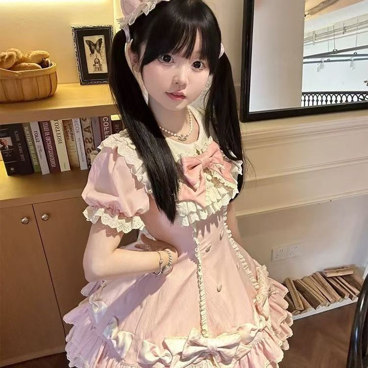 条纹千层Lolita洛丽塔蛋糕裙可爱甜美公主短袖op春秋夏古早doll感|undefined