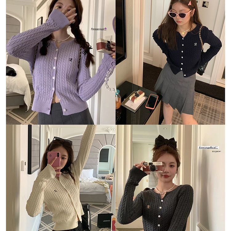 Irina Autumn and Winter Multi-Color Twist Knitwear Jacket Lazy Fashion Letter Fashion Bottoming Embroidered Sweet and Spicy Cardigan