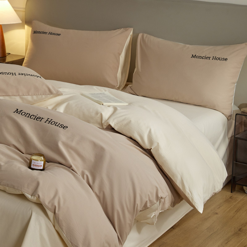 Una clase de otoño y invierno algodón abrasión cuatro piezas cubierta bordada sábanas de color sólido cama cama de algodón grueso dormitorio tres piezas