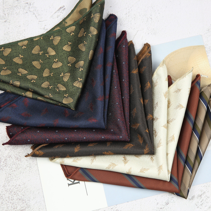 Men's small square scarf suit pocket towel dress chest towel vintage business suit Brown wine red navy blue feather