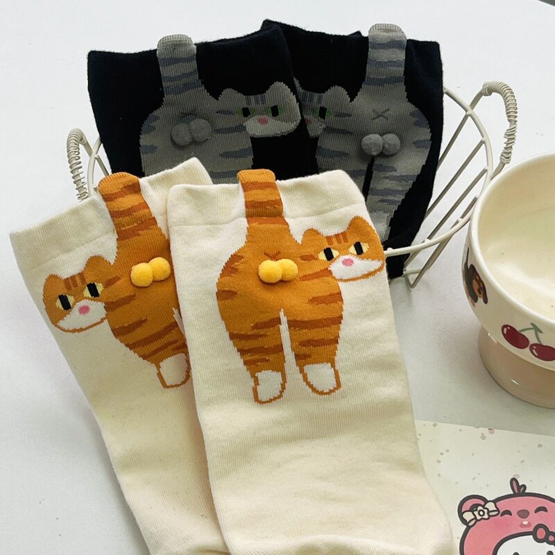 卡通立体叮当猫猫咪蛋蛋袜子中筒袜女可爱搞怪猫咪ins日系长袜女|undefined