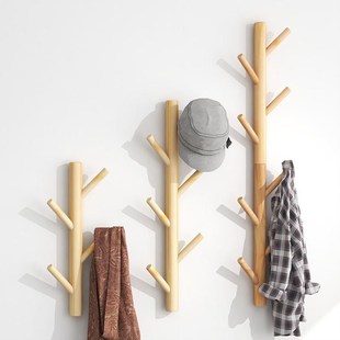 No-Drill Household Branch Coat Rack Entryway Door Hook Solid Wood Wall-Mounted Bedroom Living Room Wall Clothes Rack