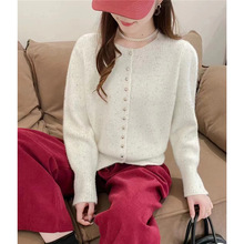 水貂绒圆领纯色毛衣开衫女秋冬新款宽松小个子短款针织衫外套加厚