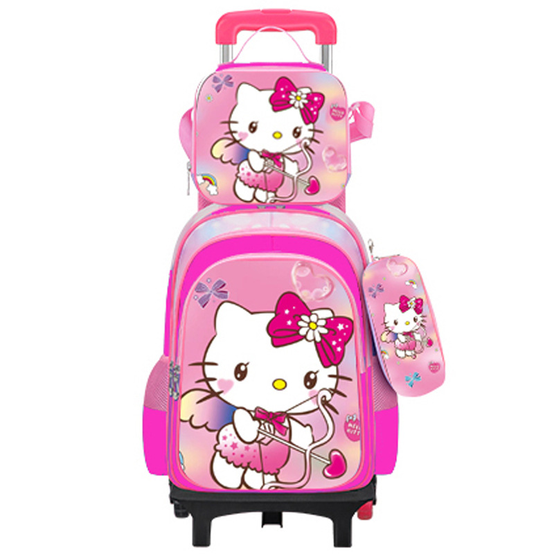 Los nuevos estudiantes de primaria transfronterizos pueden instalar una mochila escolar de dos ruedas y seis ruedas con barra de tracción, mochila de dibujos animados lindo para niños de tres piezas