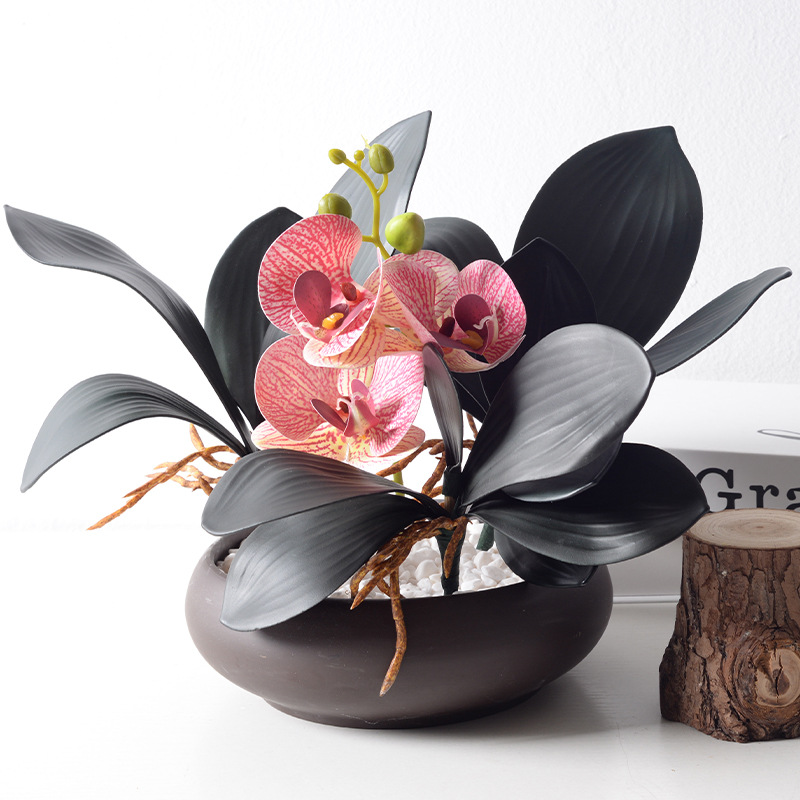 Simulación de hojas de orquídea de mariposa pu sensación de mano EVA goma suave de hoja de orquídea accesorios de arreglos de flores DIY imitación de plantas verdes al por mayor