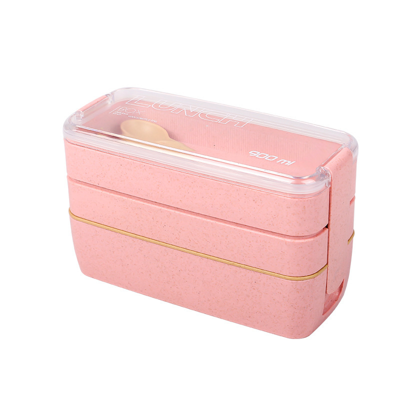 Caja de almuerzo de paja de trigo de tres capas, caja de almuerzo de estudiantes rectangular, almuerzo de oficina, caja de almuerzo dividida, caja de almuerzo plástico