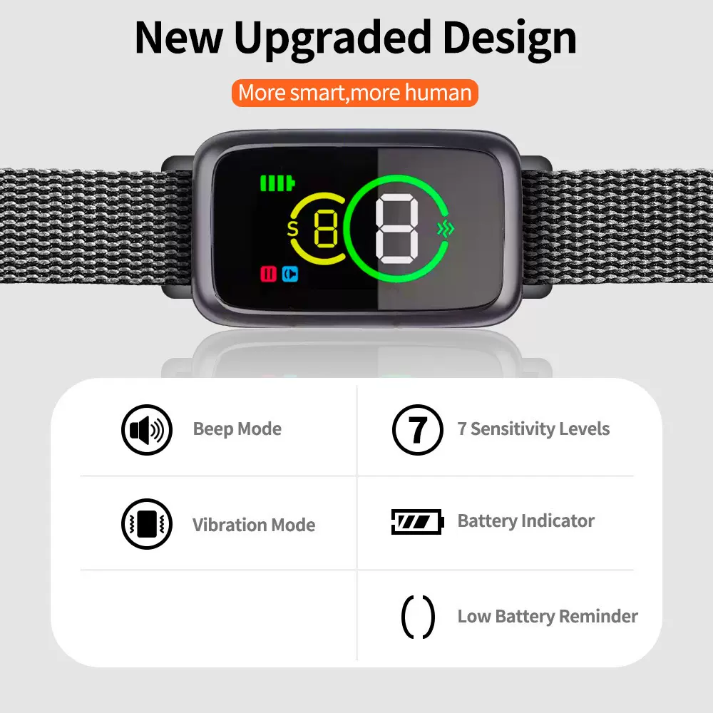 新款彩屏智能止吠器 可调节项圈 7级可调节强度 两种止吠模式