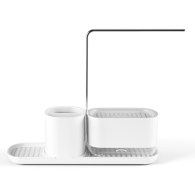 Caja de jabón de prensa manual, estante de drenaje de cocina, detergente de acero inoxidable, caja de jabón de escritorio