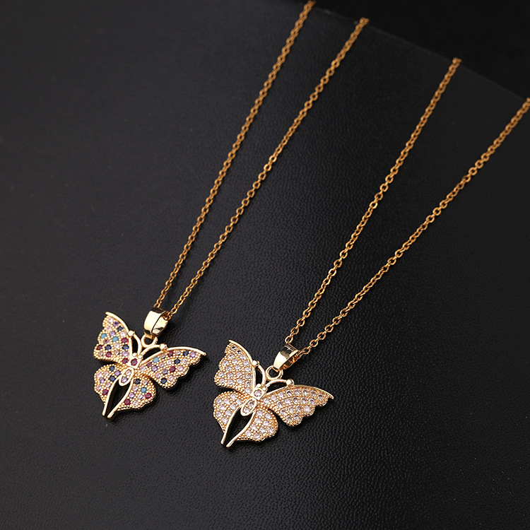 Sweet Butterfly Copper Plating Inlay Zircon Pendant Necklace 1 Piece