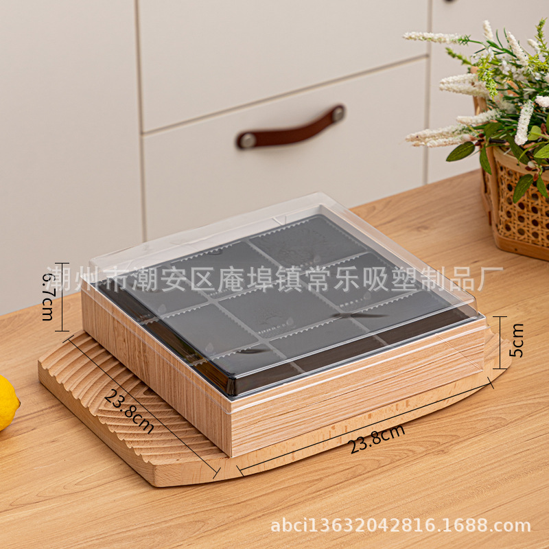 Caja de corte de fruta cuadrada sin plegables, tres cuadrados, cuatro cuadrados, nueve cuadrados de sushi salado, caja de embalaje de papel y plástico