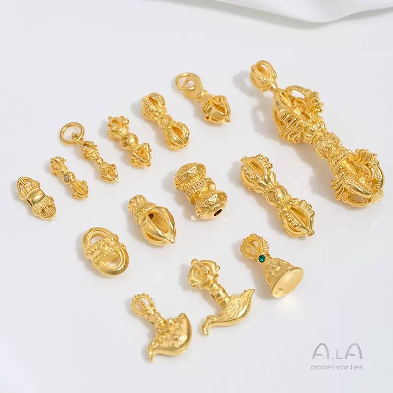 保色沙金配件降魔杵藏传金刚杵侧挂卡五股斧钺刀吊坠文玩diy配饰