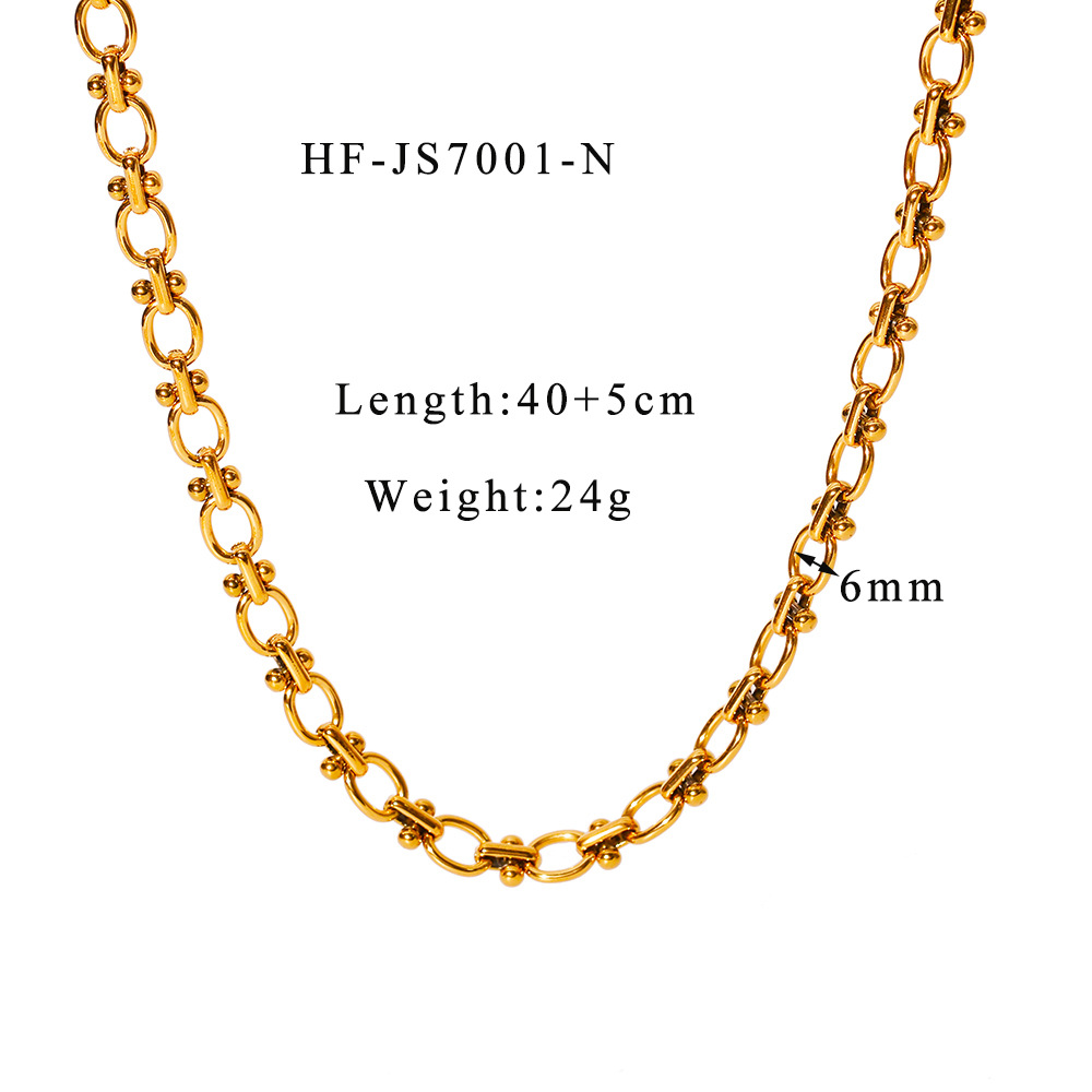 Estilo frío retro francés acero inoxidable horno de 18K galvanoplastia de oro real en forma de O lunares hechos a mano collar de clavícula femenino