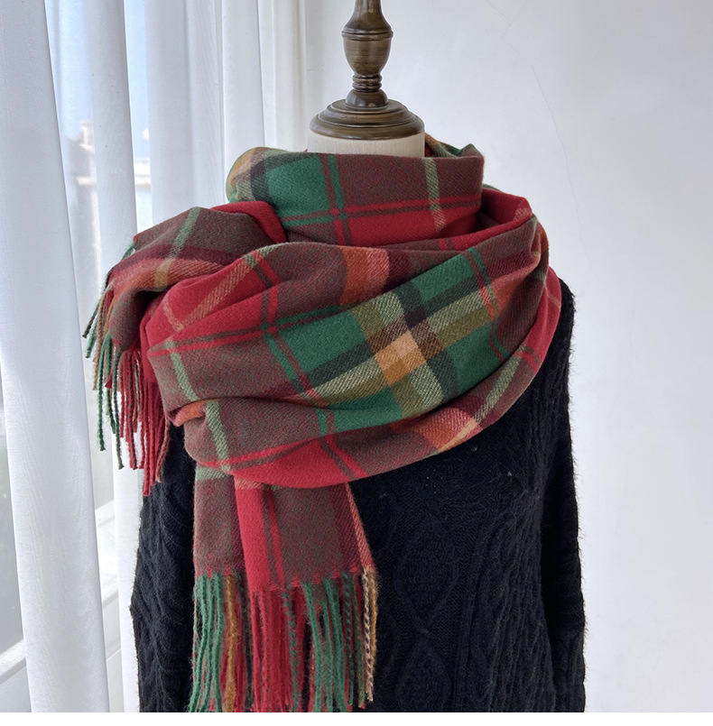 Women's Vintage Style Plaid Imitation Cashmere Tassel Scarf display picture 3