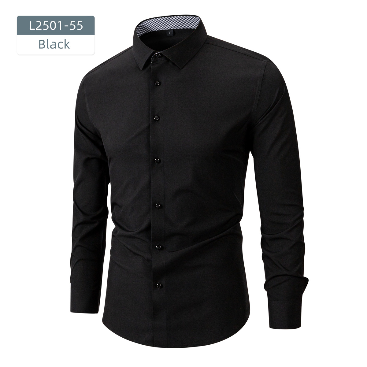 Camisas personalizadas transfronterizas para hombres de manga larga ropa de negocios elástica Amazon comercio exterior botones negros
