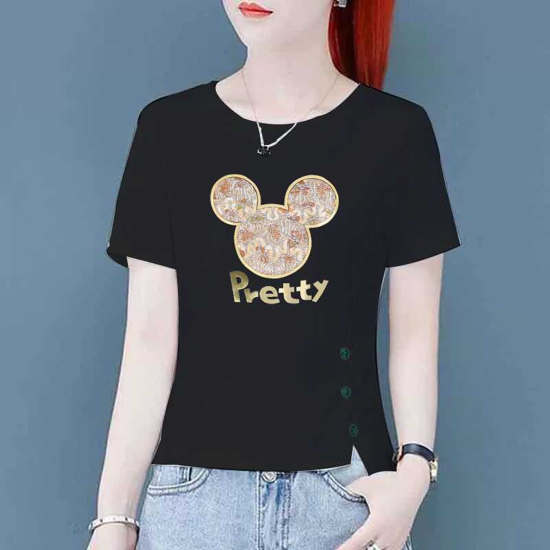 Mom's Clothing Plus Size Discount Regular Shoulder Short-Sleeve T-Shirt for Women Summer 2024 New Popular Style with Split Hem and Printed Top Mom's Clothing Plus Size Discount Regular Shoulder Short-Sleeve T-Shirt for Women Summer 2024 New Popular Style with Split Hem and Printed Top