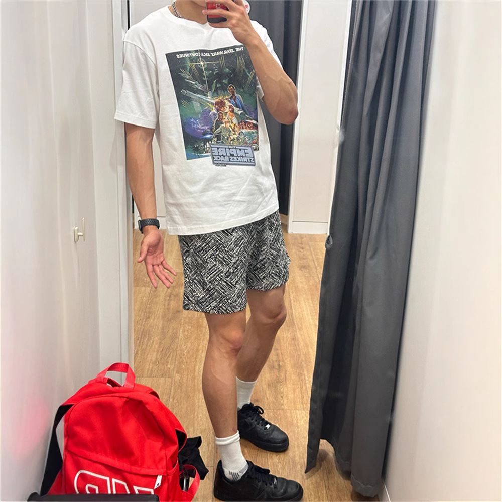 Men's Mid-Length Basketball Sports Shorts Chinese Style Printed Heavy Duty Drape Casual Wide Leg Beach Five Point_viptrois.com
